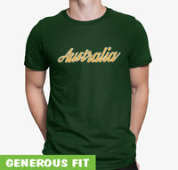 Australia Logo Sports Colours T-Shirt (Bottle Green, Gold Print)