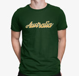 Australia Logo Sports Colours T-Shirt (Bottle Green, Gold Print)