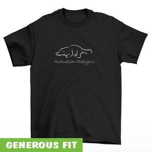 Platypus Line Art Adults T-Shirt (Black, White Print) - Generous Fit