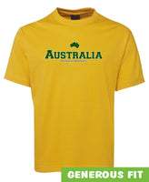 Australia The Lucky Country Adults T-Shirt (Yellow Gold, Green Print) - Generous Fit Sizing