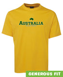 Australia The Lucky Country Adults T-Shirt (Yellow Gold, Green Print) - Generous Fit Sizing