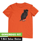 Red-Tailed Black Cockatoo Adults T-Shirt (Various Colours) - Generous Fit Sizing